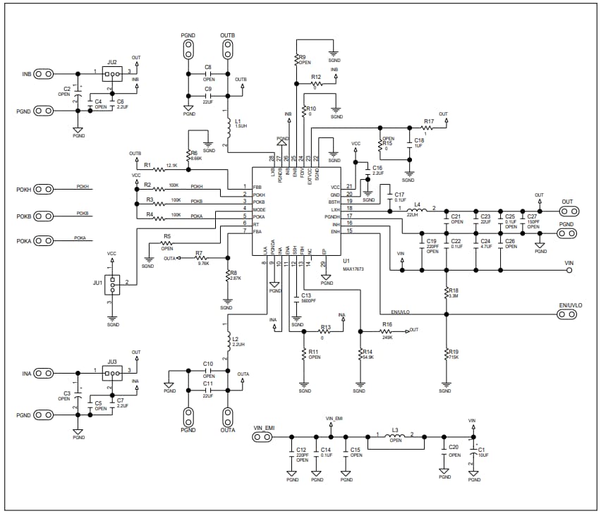 回路図 - Analog Devices / Maxim Integrated MAX17673EVKIT評価キット